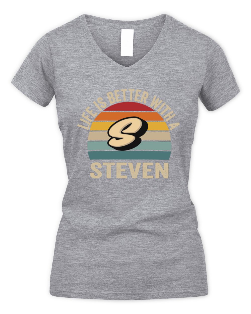 Life Is Better with Name Vintage Sun Shirt STEVEN M1-50 / Women's V-Neck T-Shirt / sport grey