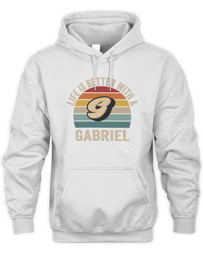Life Is Better with Name Vintage Sun Shirt GABRIEL M1-50 / Unisex Hoodie / white