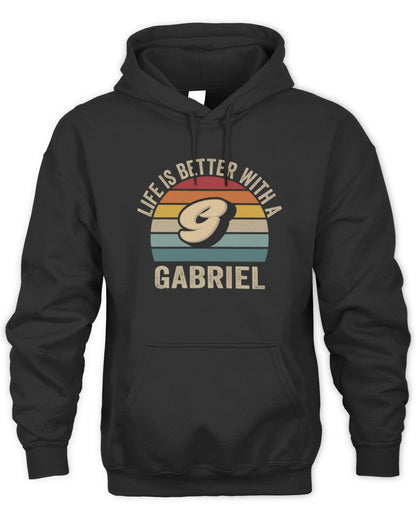 Life Is Better with Name Vintage Sun Shirt GABRIEL M1-50 / Unisex Hoodie / black