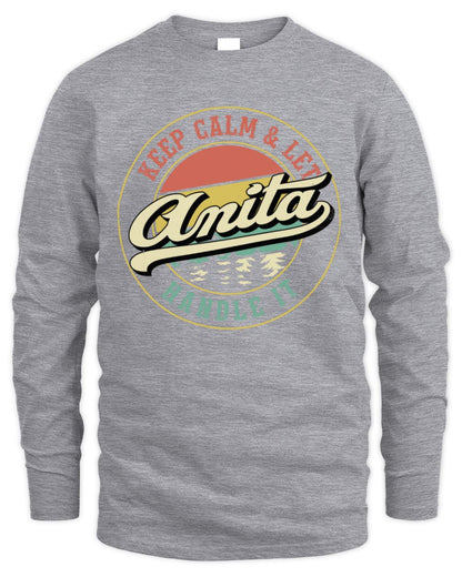Keep Calm Let Your Name Handle It Retro T-Shirt ANITA M1-54 / Men's Long Sleeved T-Shirt / sport grey