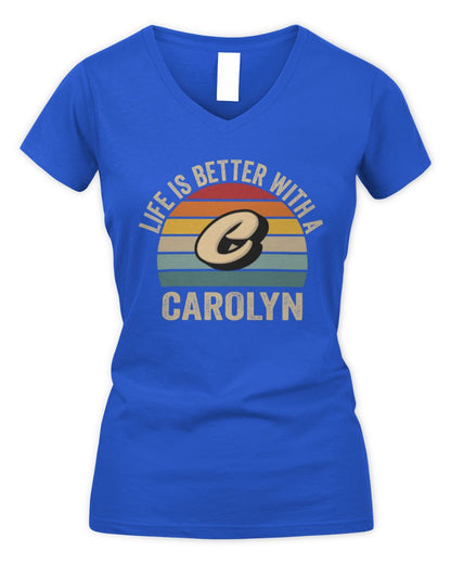 Life Is Better with Name Vintage Sun Shirt CAROLYN M1-50 / Women's V-Neck T-Shirt / royal