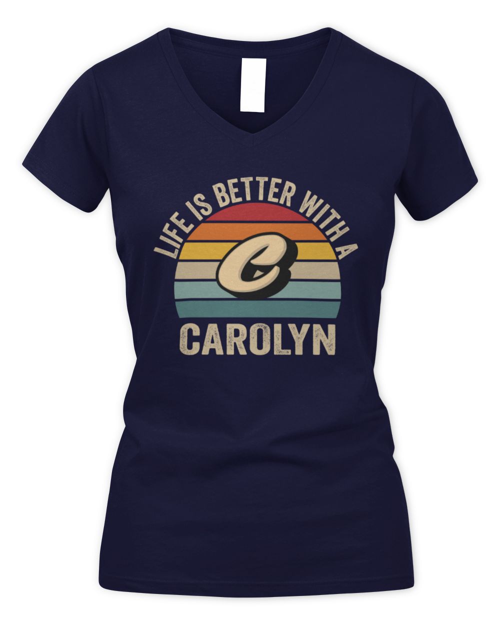 Life Is Better with Name Vintage Sun Shirt CAROLYN M1-50 / Women's V-Neck T-Shirt / navy