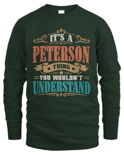 It’s a Name Thing Personalized Retro T-Shirt PETERSON M1-47 / Men's Long Sleeved T-Shirt / forest green