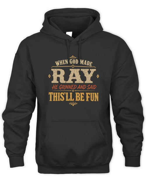 When God Made Your Name Funny Western T-Shirt RAY M1-81 / Unisex Hoodie / black