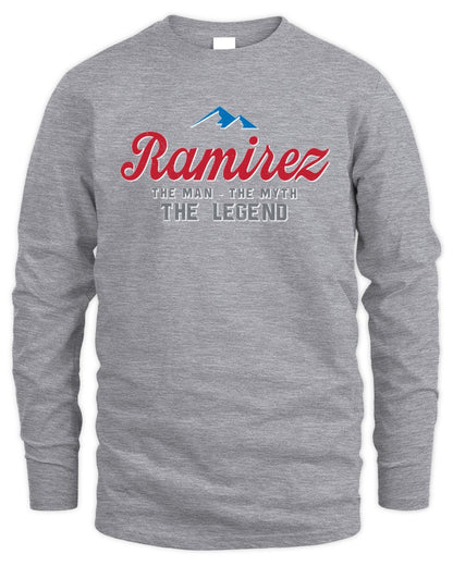 The Man The Myth The Legend Coors Light Beer T-Shirt RAMIREZ M1-S84 / Men's Long Sleeved T-Shirt / sport grey