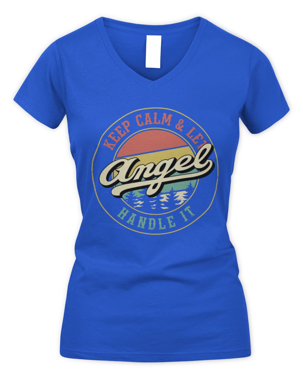 Keep Calm Let Your Name Handle It Retro T-Shirt ANGEL M1-54 / Women's V-Neck T-Shirt / royal