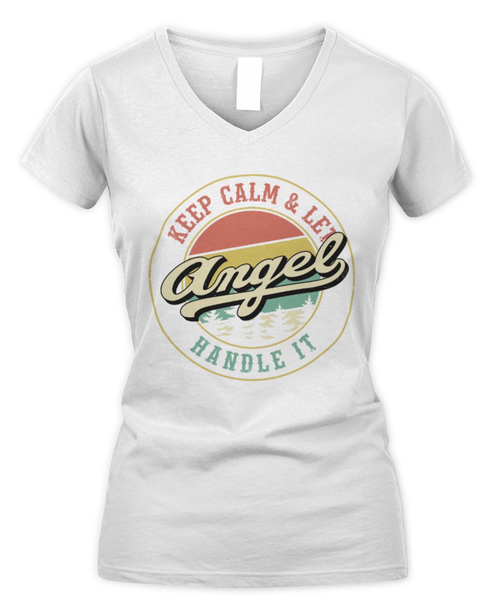 Keep Calm Let Your Name Handle It Retro T-Shirt ANGEL M1-54 / Women's V-Neck T-Shirt / white