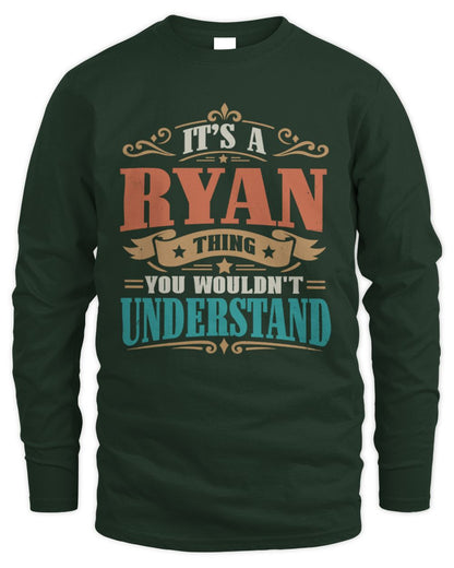 It’s a Name Thing Personalized Retro T-Shirt RYAN M1-47 / Men's Long Sleeved T-Shirt / forest green