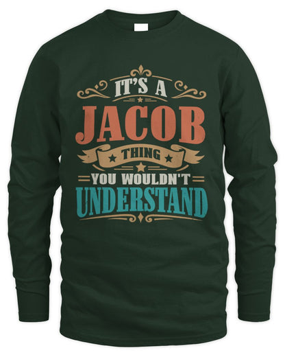 It’s a Name Thing Personalized Retro T-Shirt JACOB M1-47 / Men's Long Sleeved T-Shirt / forest green