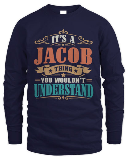 It’s a Name Thing Personalized Retro T-Shirt JACOB M1-47 / Men's Long Sleeved T-Shirt / navy