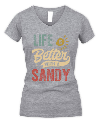 Life Is Better With a Name Personalized Retro T-Shirt SANDY-48 / Women's V-Neck T-Shirt / sport grey