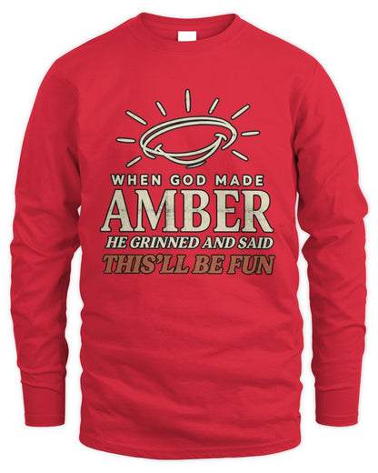 When God Made Your Name Funny Western T-Shirt T-Shirt AMBER M1-S82 / Men's Long Sleeved T-Shirt / red