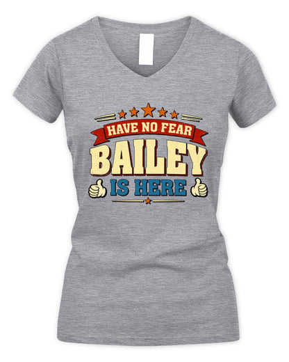 Have No Fear Your Name Is Here Cool Graphic T-Shirt BAILEY M1-71 / Women's V-Neck T-Shirt / sport grey
