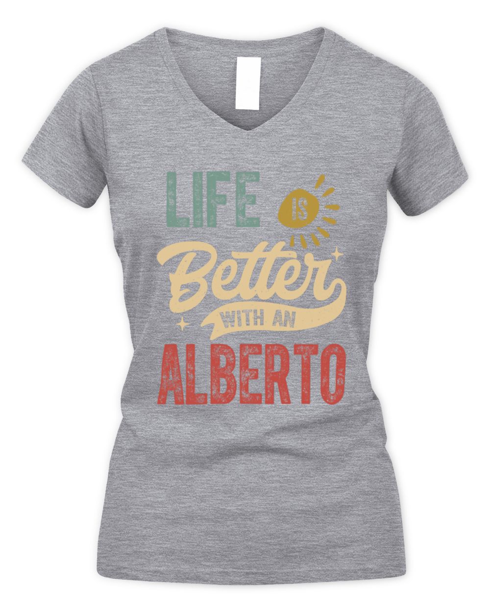 Life Is Better With a Name Personalized Retro T-Shirt ALBERTO-48 / Women's V-Neck T-Shirt / sport grey