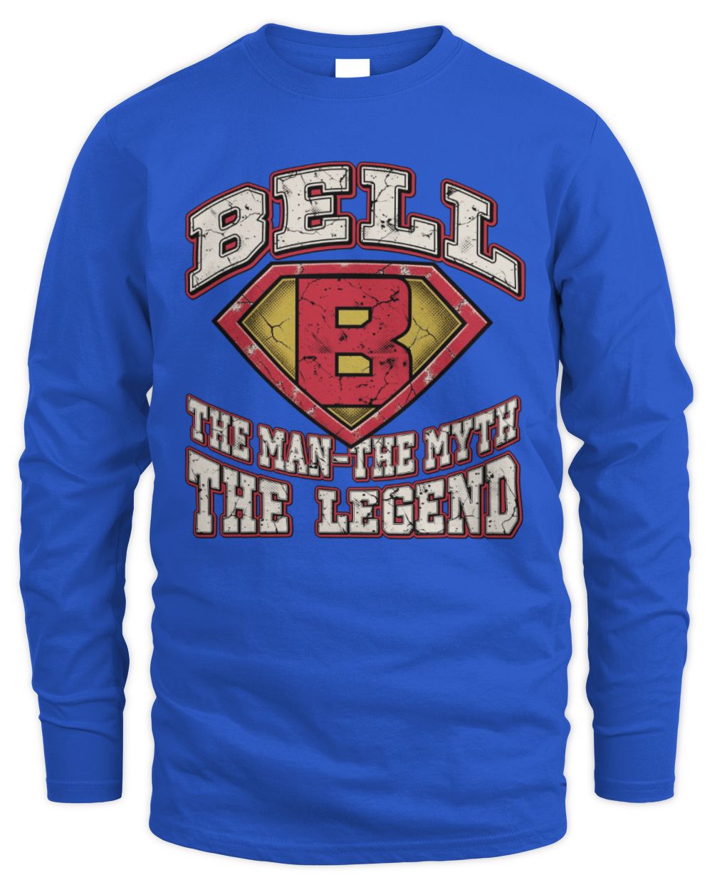The Man The Myth The Legend Superman Graphic T-Shirt BELL M1-74 / Men's Long Sleeved T-Shirt / royal