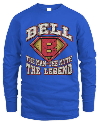 The Man The Myth The Legend Superman Graphic T-Shirt BELL M1-74 / Men's Long Sleeved T-Shirt / royal