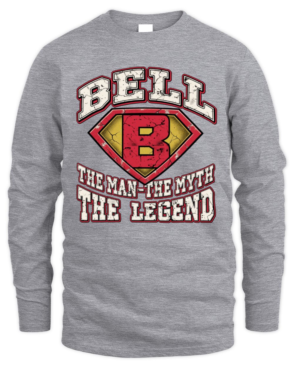 The Man The Myth The Legend Superman Graphic T-Shirt BELL M1-74 / Men's Long Sleeved T-Shirt / sport grey