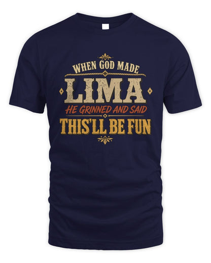 When God Made Your Name Funny Western T-Shirt LIMA M1-81 / Unisex Standard T-Shirt / navy