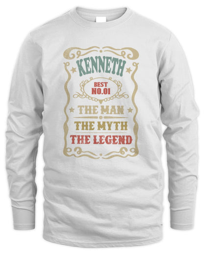 The Man The Myth The Legend Vintage Gold Wine Shirt KENNETH M1-52 / Men's Long Sleeved T-Shirt / white