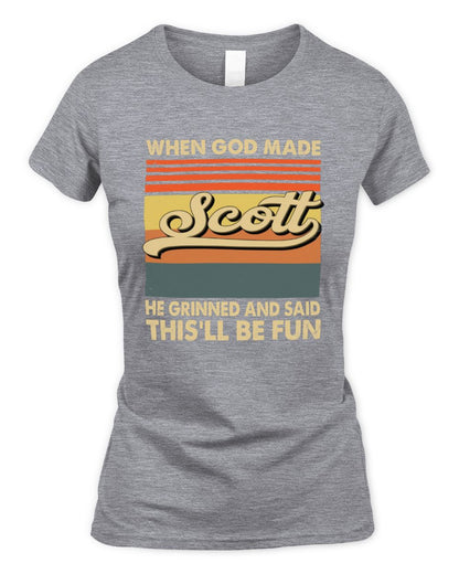 When God Made Your Name He Grinned Vintage T-Shirt SCOTT M1-55 / Women's Standard T-Shirt / sport grey