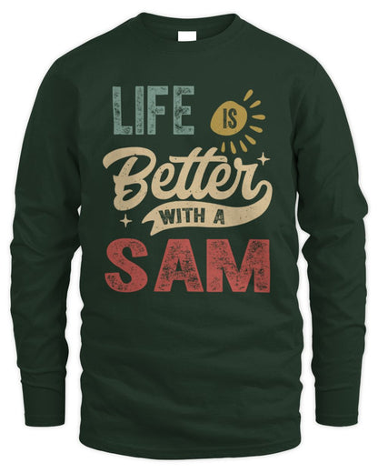 Life Is Better With a Name Personalized Retro T-Shirt SAM-48 / Men's Long Sleeved T-Shirt / forest green