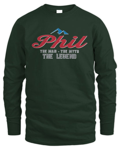 The Man The Myth The Legend Coors Light Beer T-Shirt PHIL M1-S84 / Men's Long Sleeved T-Shirt / forest green