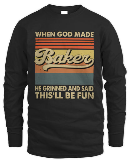 When God Made Your Name He Grinned Vintage T-Shirt BAKER M1-55 / Men's Long Sleeved T-Shirt / black