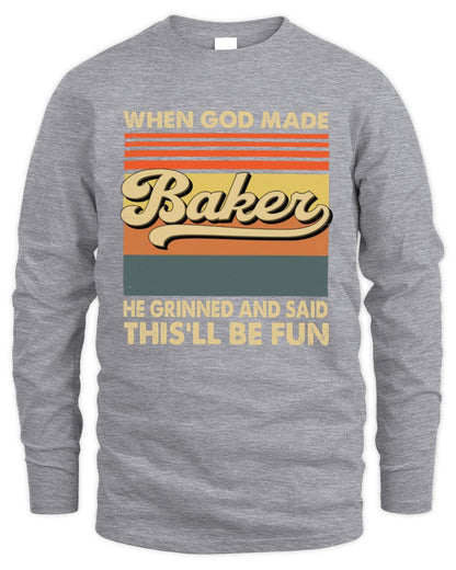 When God Made Your Name He Grinned Vintage T-Shirt BAKER M1-55 / Men's Long Sleeved T-Shirt / sport grey