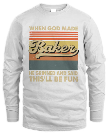 When God Made Your Name He Grinned Vintage T-Shirt BAKER M1-55 / Men's Long Sleeved T-Shirt / white