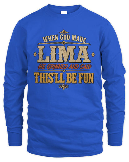 When God Made Your Name Funny Western T-Shirt LIMA M1-81 / Men's Long Sleeved T-Shirt / royal