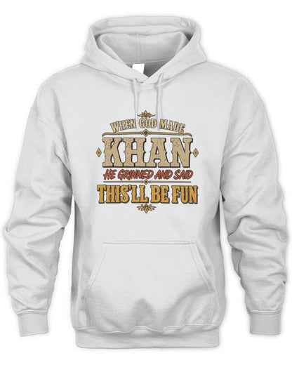 When God Made Your Name Funny Western T-Shirt KHAN M1-81 / Unisex Hoodie / white