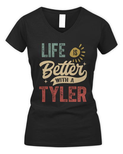 Life Is Better With a Name Personalized Retro T-Shirt TYLER-48 / Women's V-Neck T-Shirt / black
