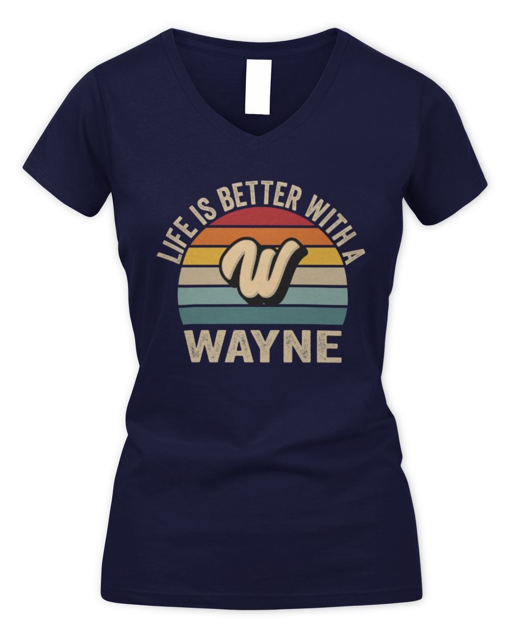 Life Is Better with Name Vintage Sun Shirt WAYNE M1-50 / Women's V-Neck T-Shirt / navy