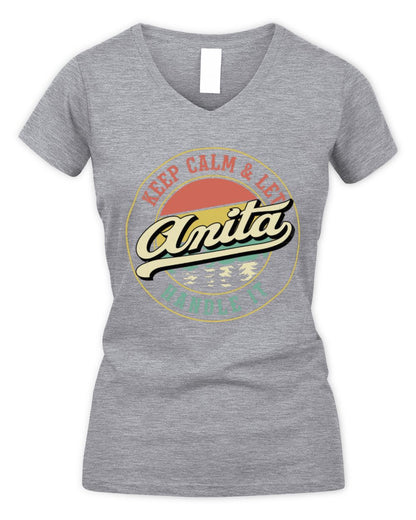 Keep Calm Let Your Name Handle It Retro T-Shirt ANITA M1-54 / Women's V-Neck T-Shirt / sport grey