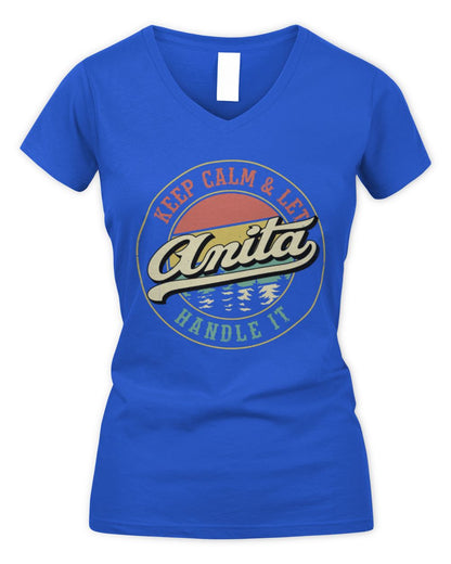 Keep Calm Let Your Name Handle It Retro T-Shirt ANITA M1-54 / Women's V-Neck T-Shirt / royal