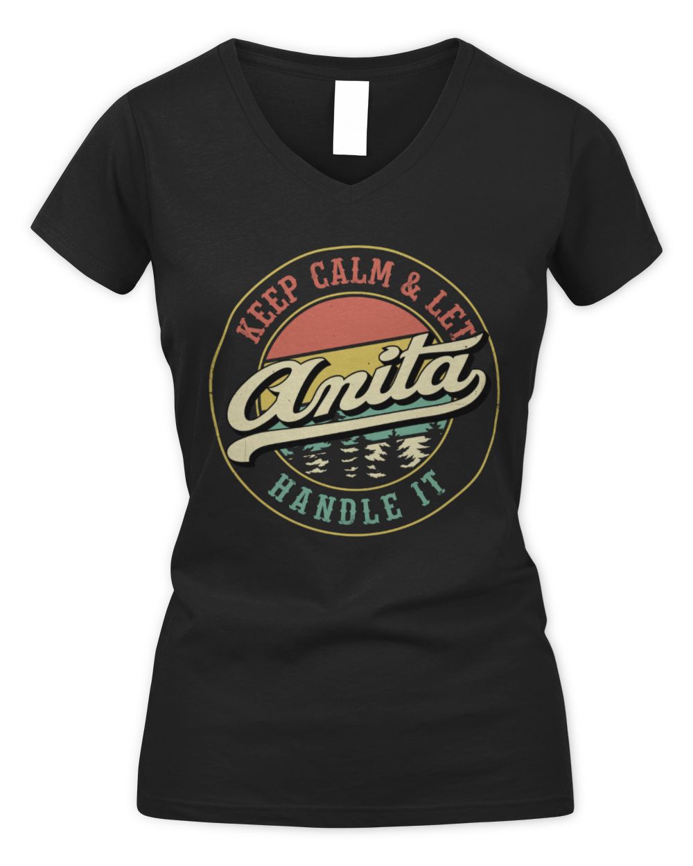 Keep Calm Let Your Name Handle It Retro T-Shirt ANITA M1-54 / Women's V-Neck T-Shirt / black