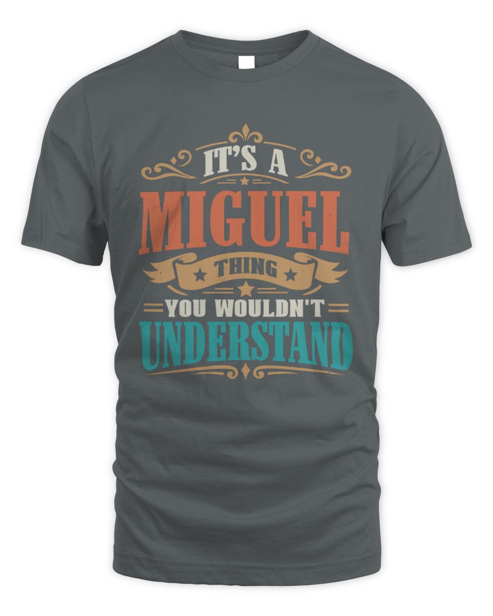 It’s a Name Thing Personalized Retro T-Shirt MIGUEL M1-47 / Unisex Standard T-Shirt / charcoal