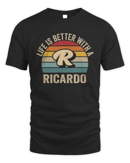 Life Is Better with Name Vintage Sun Shirt RICARDO M1-50 / Unisex Standard T-Shirt / black