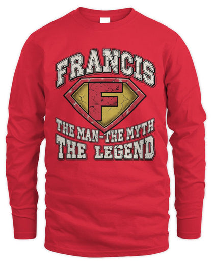 The Man The Myth The Legend Superman Graphic T-Shirt FRANCIS M1-74 / Men's Long Sleeved T-Shirt / red