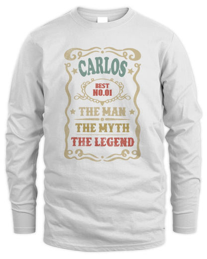 The Man The Myth The Legend Vintage Gold Wine Shirt CARLOS M1-52 / Men's Long Sleeved T-Shirt / white