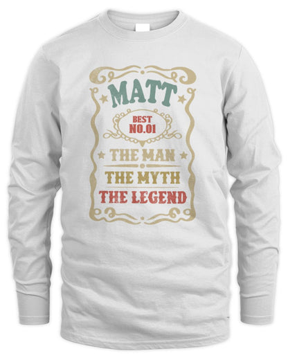The Man The Myth The Legend Vintage Gold Wine Shirt MATT M1-52 / Men's Long Sleeved T-Shirt / white