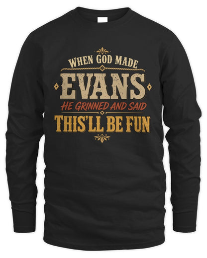 When God Made Your Name Funny Western T-Shirt EVANS M1-81 / Men's Long Sleeved T-Shirt / black