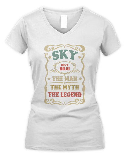 The Man The Myth The Legend Vintage Gold Wine Shirt SKY M1-52 / Women's V-Neck T-Shirt / white