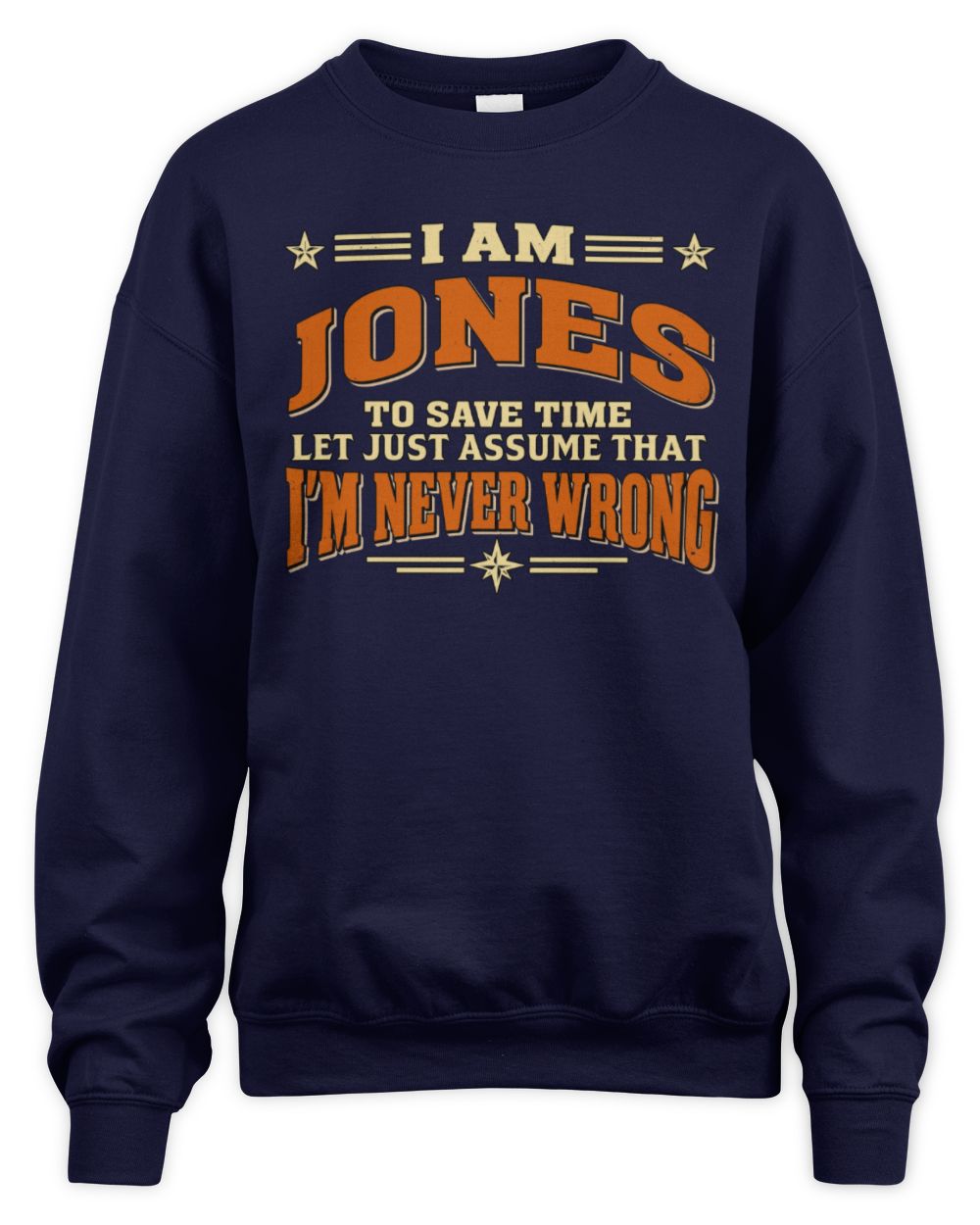 I'm Name Let's Just Assume I'm Never Wrong Retro Shirt JONES M1-64 / Unisex Sweatshirt / navy