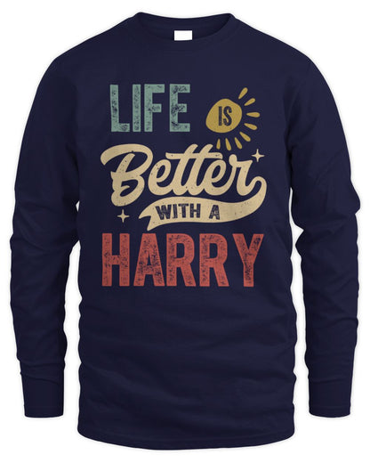 Life Is Better With a Name Personalized Retro T-Shirt HARRY-48 / Men's Long Sleeved T-Shirt / navy