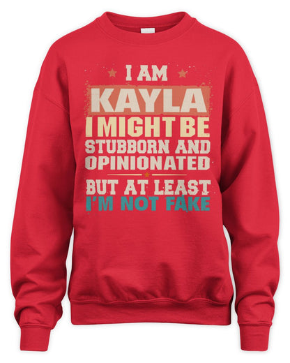 I Am Name I Might Be Stubborn and Opinionated Graphic T-Shirt KAYLA M1-72 / Unisex Sweatshirt / red