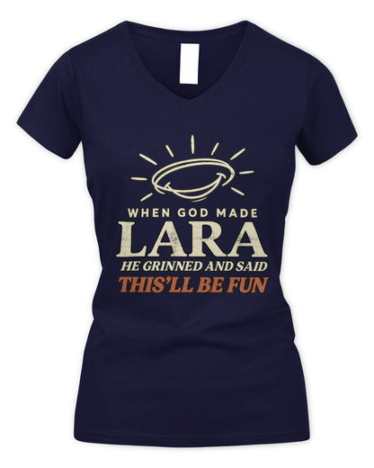 When God Made Your Name Funny Western T-Shirt T-Shirt LARA M1-S82 / Women's V-Neck T-Shirt / navy