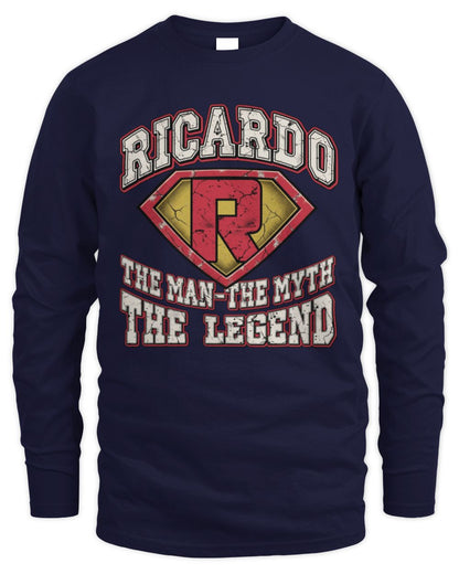 The Man The Myth The Legend Superman Graphic T-Shirt RICARDO M1-74 / Men's Long Sleeved T-Shirt / navy