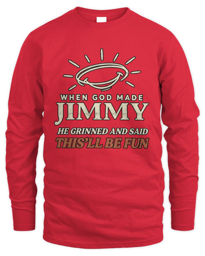 When God Made Your Name Funny Western T-Shirt T-Shirt JIMMY M1-S82 / Men's Long Sleeved T-Shirt / red