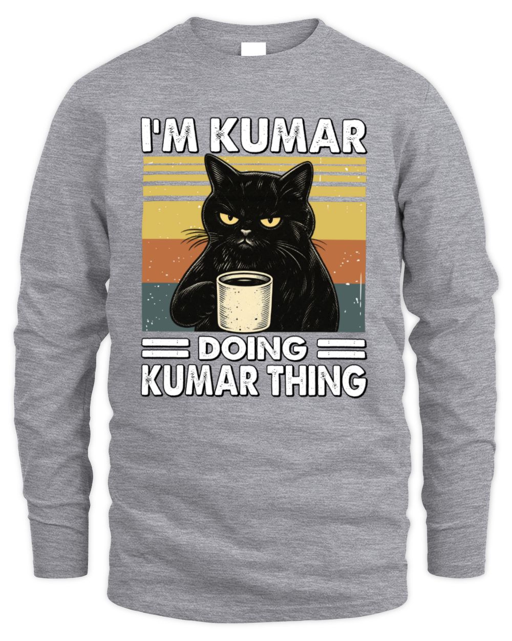 I'm Name Doing Name Thing Grumpy Black Cat Shirt KUMAR M1-79 / Men's Long Sleeved T-Shirt / sport grey